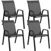 Outsunny Set 4 Sedie da Giardino Impilabili in Rattan PE e Acciaio, Sedie da Pranzo per Esterni con Braccioli, Grigio