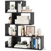 RELAX4LIFE Libreria a Forma di S, Libreria a Gradini Autonoma con Kit Antiribaltamento, Libreria a Scala, Espositore a Scala a 5 Ripiani per Soggiorno Ufficio Casa, Nero/Bianco (Nero)