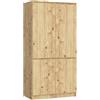 AKORD Armadio Guardaroba S90, 4 Ante, 4 Ripiani e Asta Appendiabiti, Mobile per Camera da Letto e Ufficio, Laminato, 90x51x180 cm, Rovere Artigianale