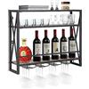 COSTWAY Portabottiglie per Vino da Parete Industriale, Scaffale di Stoccaggio per Vino a Parete a 2/3 Livelli con Porta Calici, in Metallo, per Casa, Bar, Cucina, Ristorante (80 x 20 x 63 cm)