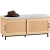 SoBuy Panca Scarpiera con 2 porte scorrevoli naturale e grigio 110x40x49cm FSR154-N