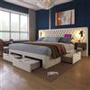 Generisch TOBIDOEN - Letto imbottito 160 × 200 cm, set completo per camera da letto, letto matrimoniale con 2 comodini e 4 cassetti, testiera con Assist Versatilità, senza materasso, velluto, beige