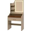 FRANKYSTAR Afrodite - Toeletta Trucco Consolle con Luce LED Cassetto 3 Ripiani e Prese Postazione Make Up in Legno Tortora