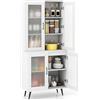RELAX4LIFE Dispensa Cucina, Credenza Autonoma con Ante Traslucide & Ripiano Regolabile, Armadio Alto Moderno per Soggiorno, Sala da Pranzo, Ufficio a Casa, 80 x 40 x 178,5 CM, Nero/Bianco (BIANCO)