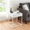 [en.casa] Comodino in Acciaio con Cassetto Tavolino Laterale per Letto Tavolino da Divano Mobiletto Notturno Moderno Industriale 50 x 43 x 41 cm Bianco Opaco