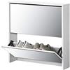 [en.casa] Scarpiera Slim con Ante a Specchio e 2 Contenitori Ribaltabili Mobile Portascarpe Salvaspazio per Ingresso Corridoio e Camera 67x63x17 cm Bianco