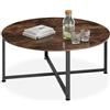 tectake® Tavolino Salotto 88,5x47cm, Tavolino Salotto o Divano, Tavolo Tondo, Design Moderno, Telaio in Acciaio, Piedini Regolabili, Ideale Soggiorno, Casa, Ufficio - Legno Industriale Scuro