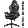 bigzzia Sedia Gaming RGB con Luci LED E Sedia Ergonomica Per Computer Per Videogiochi Reclinabile con Schienale Alto in Pelle Pu con Poggiatesta (Utilizzo di RGB, Nero)