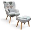 PAZZO DESIGN Poltrona Mila, Set Da 1, Multicolore, Tessuto, Relax, Lettura, Comoda, Gambe Legno, Con Poggiapiedi - id_2122