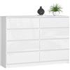 BDW - Comò con 8 cassetti, comò K140, credenza, mobili per soggiorno, camera da letto, corridoio, armadio da ufficio, materiale robusto e design moderno - 138x40x99 cm, Bianco lucido