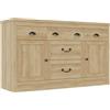 HOOGDLJ Armadio da cucina, credenza con 5 cassetti, 2 ante, con piano di lavoro, per soggiorno, camera da letto, corridoio, 135 x 40 x 80 cm (colore legno naturale)