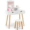 RELAX4LIFE 2 in 1 Toeletta Trucco Bambina con Sgabello, Specchio Staccabile, Set da Trucco con 2 Cassetti, Postazione Trucco per Bambini, 70 x 37 x 100 cm (Bianco)