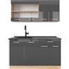 Vicco Cucina monoblocco R-Line, Antracite lucido/oro power oak, 140 cm, PL Antracite, adatto per installazione autoportante o vicino alla parete
