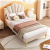 Idemon Velluto, letto imbottito, 90 x 200 cm, letto a conchiglia con gambe in ferro dorato, testiera regolabile in altezza, rete a sbalzo in legno (Beige, 90 x 200 cm)