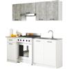 AKORD | Set di Mobili da Cucina Olivia 1.8m | Cucina Completa Piccola | Componibile | su Misura 46 x 180 x 174 cm | Per un design moderno e Tradizionale | Cemento & Bianco Frontale