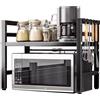CEIEVER Mensola espandibile per forno a microonde, pieghevole, allungabile, 40-64 cm, con 6 ganci, pratica mensola da cucina per piano di lavoro, scaffali da forno (nero, 1 strato)
