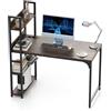 LIFEZEAL Scrivania con deposito e stazione di ricarica, 2 prese, porte USB A&C, tavolo computer in legno con 3 ripiani, telaio in metallo, postazione di lavoro 120x65x130 cm, per studio, giochi