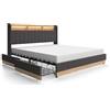 VitaliSpa Letto imbottito Nura, Antracite, 180x200 cm con materasso, con porta di ricarica USB, illuminazione LED e telecomando