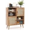 COSTWAY Credenza con 2 Ante in Rattan Naturale, Mobiletto Multiuso in Stile Boho con 4 Scomparti Aperti, Mobile da Cucina, Sala da Pranzo e Soggiorno, Naturale, 80 x 29,5 x 97 cm