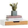 SoBuy Mensola a Parete con Cassetto - Mensola Galleggiante Moderna per Ingresso, Soggiorno & Camera - Bianco & Naturale 40x24x8cm FRG92-WN
