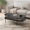 [en.casa] Tavolino Basso da Salotto Centrale in Acciaio Con Piano Ovale - Moderno da Caffè Con Ripiano 112 x 62 x 40,5 cm - Nero