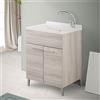 Inbagno Lavatoio con mobile e vasca in Resina resistente agli acidi, Completo di ASSE di Lavaggio e Kit sifone + piletta (60x50 cm 2 Ante, Rovere Grigio)