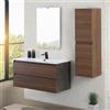 Inbagno Mobile bagno sospeso 100 cm ossido e noce canaletto con 2 cassetti soft-close, lavabo in ceramica e specchio reversibile 60x80 cm, KLEO
