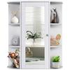 LIFEZEAL Specchio Bagno Contenitore in Legno, 60x17x71cm, Mobile Sospeso Lavabo con HD Specchiera, Mobiletto salvaspazio da Parete con Anta, 6 scomparti aperti e ripiani regolabili, Pensile Bianco