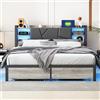 MOTUZP Letto imbottito, 160 x 200 cm, Letto matrimoniale con porte LED e USB, Struttura letto in legno e metallo con 2 cassetti, Senza materasso