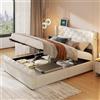 BSMGSGN Letto Matrimoniale 140x190 cm con Contenitore, Letto Imbottito in Velluto Beige con Sistema di Sollevamento a Gas, Lampade Regolabili con USB (Beige-E, 140x190 cm)