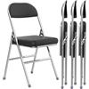 Wohenster Set da 4 Sedie Pieghevoli Salvaspazio con Struttura in Metallo e Ecopelle Sedia Pieghevole da Interno Esterno Sedia Imbottita per Viaggio Cucina Soggiorno Camera da Letto 42x46x80 cm, Nero