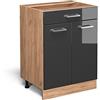 Vicco Mobiletto base per cucina R-Line, Antracite lucido, 60 cm con cassetto, senza piano di lavoro, per la libera combinazione all'interno di sistemi cucina modulari