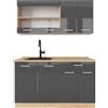 Vicco Cucina completa R-Line, Antracite lucido/oro power oak, 140 cm senza piano di lavoro, adatto per installazione autoportante o vicino alla parete