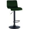 CLP Sgabello da Bar con Schienale Regolabile Hover, Poltroncina Imbottita con Rivestimento in Velluto, Sedia Girevole da Bancone in Metallo, Colore:Verde, Materiale Base:Metallo Nero Opaco