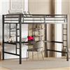 NovaFurnish Letto in metallo, letto a soppalco con scrivania e due librerie, per bambini, ragazzi e adulti, 140 x 200 cm, nero