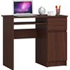 AKORD | Scrivania con Ripiano per Tastiera | Office Desk | Cassetto e Armadietto Sul Lato Destro | Scrittoio per Ufficio | Per Computer PC Laptop | 90x77x50 cm | 30 kg Wengé