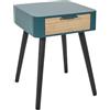 HowHomely Comodino con cassetto, 35 x 40 x 48 cm, turchese, comodino, moderno, effetto legno, decorazione per camera da letto