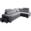 Robin Inspire Grand Divano angolare con funzione di letto cassetto per la biancheria due pouf poggiatesta regolabile angolo a destra grigio scuro 277 x 180 x 100