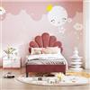 KEFSR Letto imbottito singolo 90x200 cm, letto per ragazze con rete a doghe, testata regolabile a forma di fiore, rivestimento in velluto, rosso rosa, senza materasso. (rosso rosa+tessuto di velluto