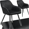 tectake® Sedie da Pranzo Effetto Velluto Trapuntato, Elegante, Imbottitura Schiuma Alta Densità, Gambe in Acciaio, Montaggio Semplice - Nero/Nero, 2 Sedie