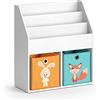 Vicco Libreria bambini Luigi, Bianco, 72 x 79 cm con 2 scatole pieghevoli opt.1, combinabile per riporre libri e giocattoli
