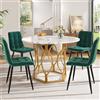Kebnor Tavolo da Pranzo Rotondo Moderno, 100 cm, 4 Sedie in Velluto, Set da Pranzo 5 Pezzi, MDF Bianco, Gambe in Metallo Dorato
