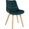 CLP Brook Chair I Sedia da pranzo con motivo trapuntato su rivestimento in velluto I Struttura in legno a quattro piedi, Colore:verde
