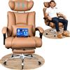 BASETBL Poltrona Ufficio Ergonomica, Sedia da Ufficio Portata 200 kg, Schienale Reclinabile 90°-120°, Poggiatesta Regolabile, Ruote in Gomma, Sedia Presidenziale con Poggiapiedi, Marrone