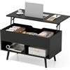 LIFEZEAL Tavolino da Salotto Sollevabile, Tavolino da Caffè Moderno, Tavolino Basso con Piano Elevabile, Gambe in Legno Massello di Pino, Contenitore, 2 Scomparti, Soggiorno, 80x40x44,5-58 cm, Nero