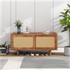 Sweiko Mobile per TV in legno, con 2 ante scorrevoli in rattan, con ripiano regolabile, colore noce, per camera da letto e salotti