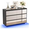 UEV Cassettiera con 6 Cassetti a Specchio, Comò con Grande Spazio e Illuminazione LED Regolabile, Como Soggiorno Robusto e Funzionale, 100 x 34 x72,5 cm, Nero