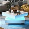 Sweiko Tavolino quadrato bianco con piano girevole con illuminazione LED intercambiabile, stile moderno Techno