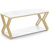 Barberpub Tavolino da, tavolino con 2 ripiani, tavolino da sofa in legno,tavolino da caffè, salone di belleza, marmo bianco, 50x100x48cm, 2196