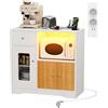 Ztexkee Credenza Cucina con Presa Credenza Microonde Cucina, Mobile Cucina Salvaspazio con Cassetti e 2 Armadietti Credenza per Soggiorno Sala(bianco e rovere, 83 x 40 x 80 cm)